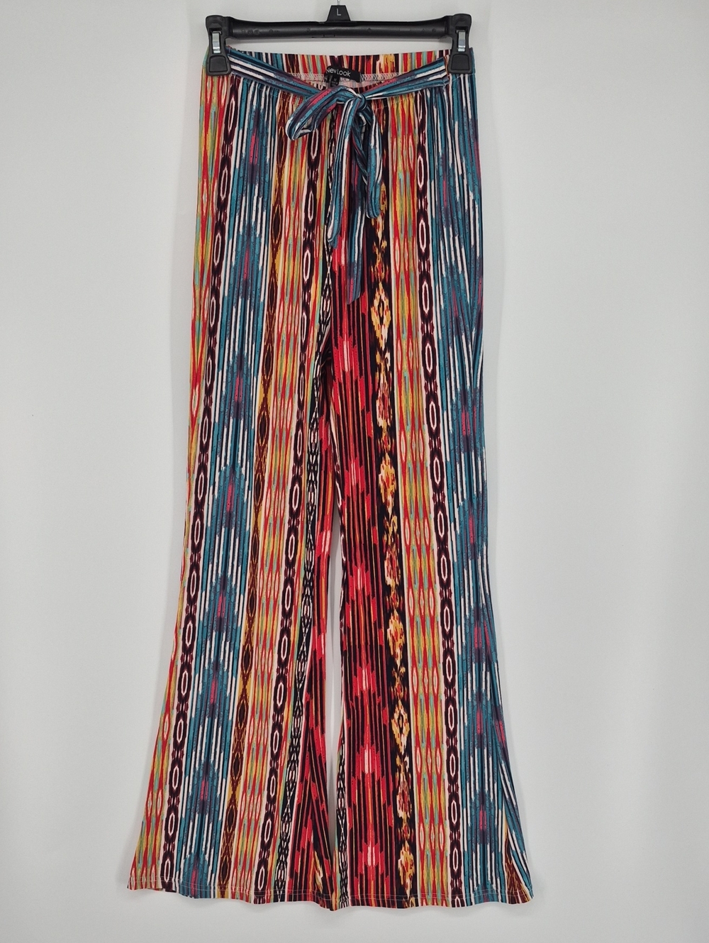 Flare Leg Pull On Pants Vibrant Colorful Pattern Boho Size M Festival Hippie